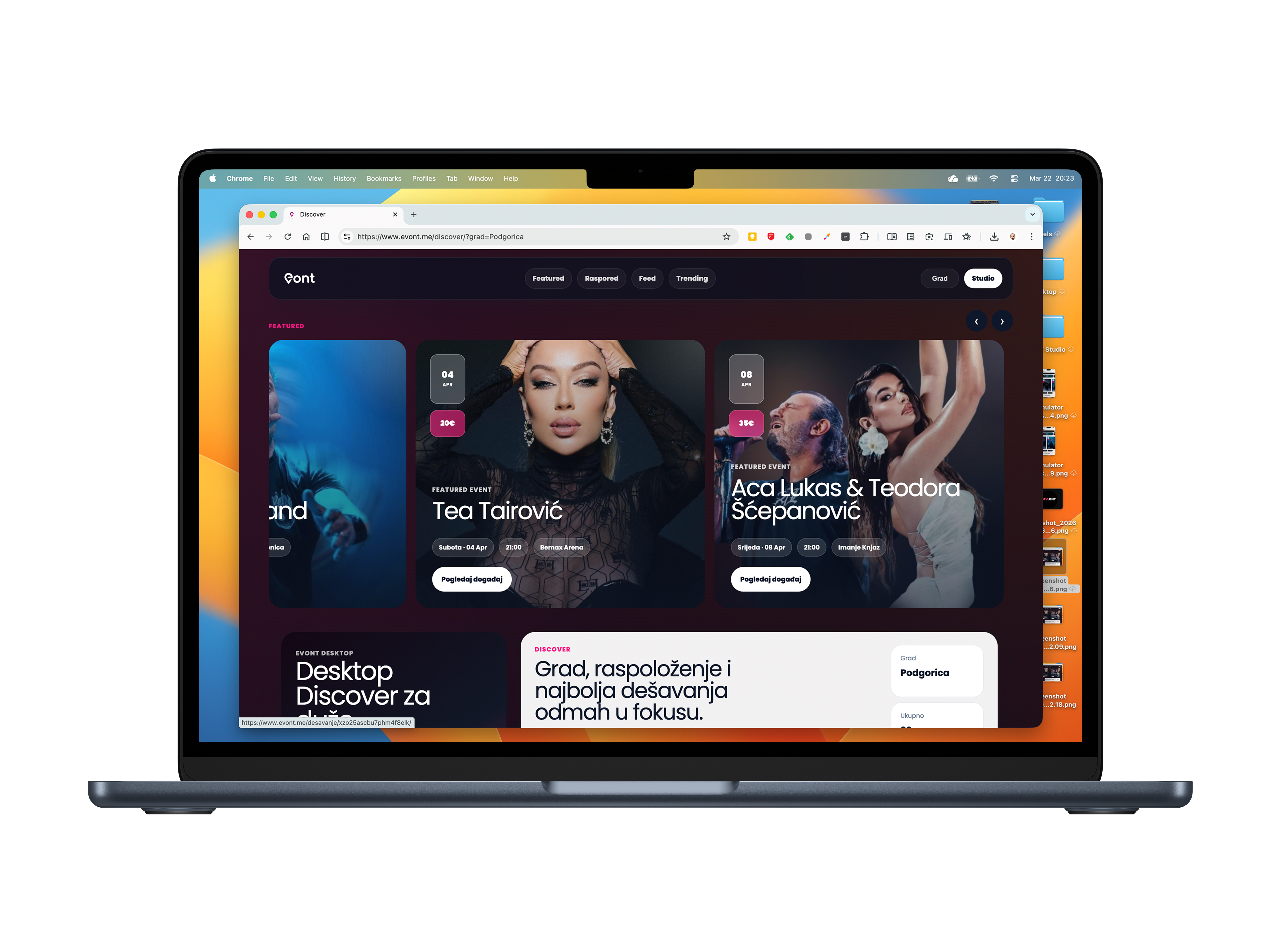 Evont desktop preview na MacBook uređaju